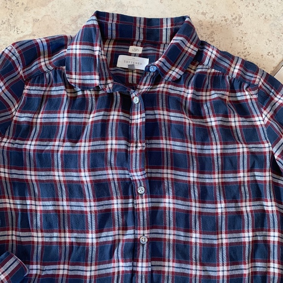 Loft Softened Plaid Half Button Up Top S - Picture 2 of 3